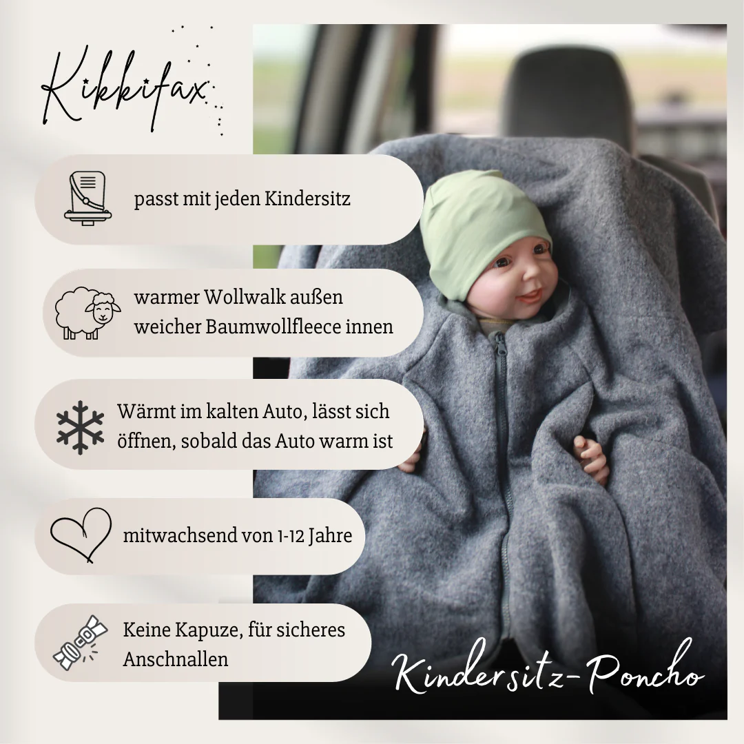 [504012-02] Kikkifax Kindersitzponcho aus Wollwalk (Pure Maus)