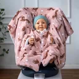 [504013-13] Kikkifax Kindersitzponcho aus Fleece (flauschige Giraffe rosé)