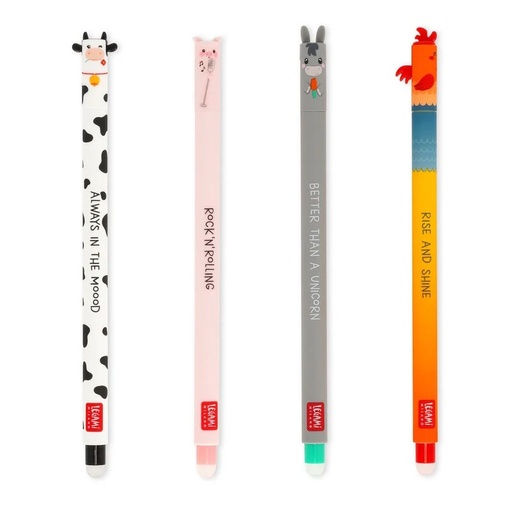 Legami Set mit 4 Löschbaren Gelstiften - Erasable Pen Bauernhoftiere